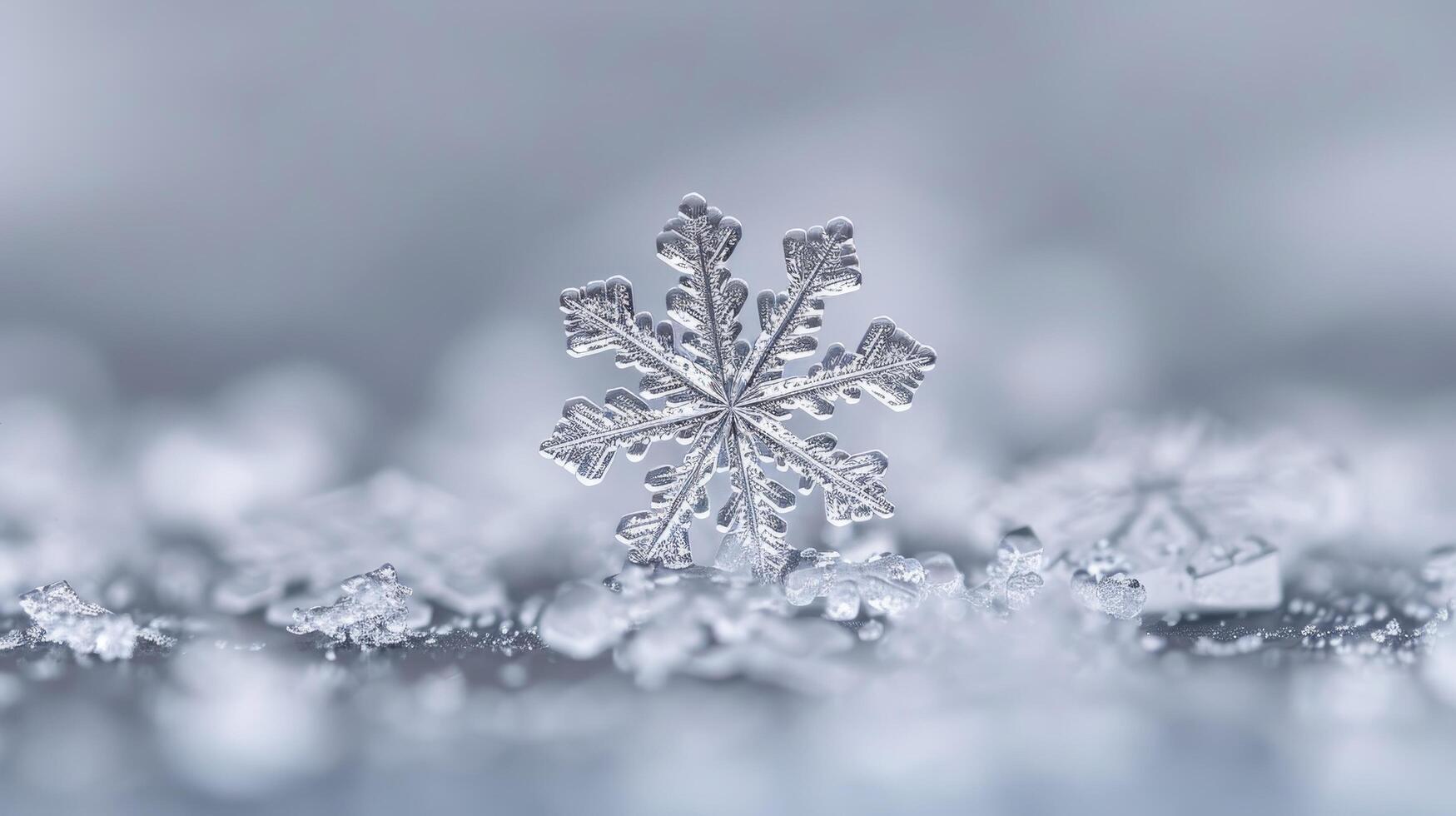 Exquisite snowflake crystal close up on a frosty surface photo