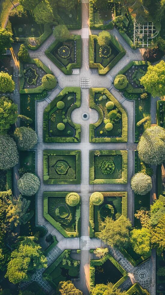 Aerial View of a Beautifully Symmetrical Garden Design photo