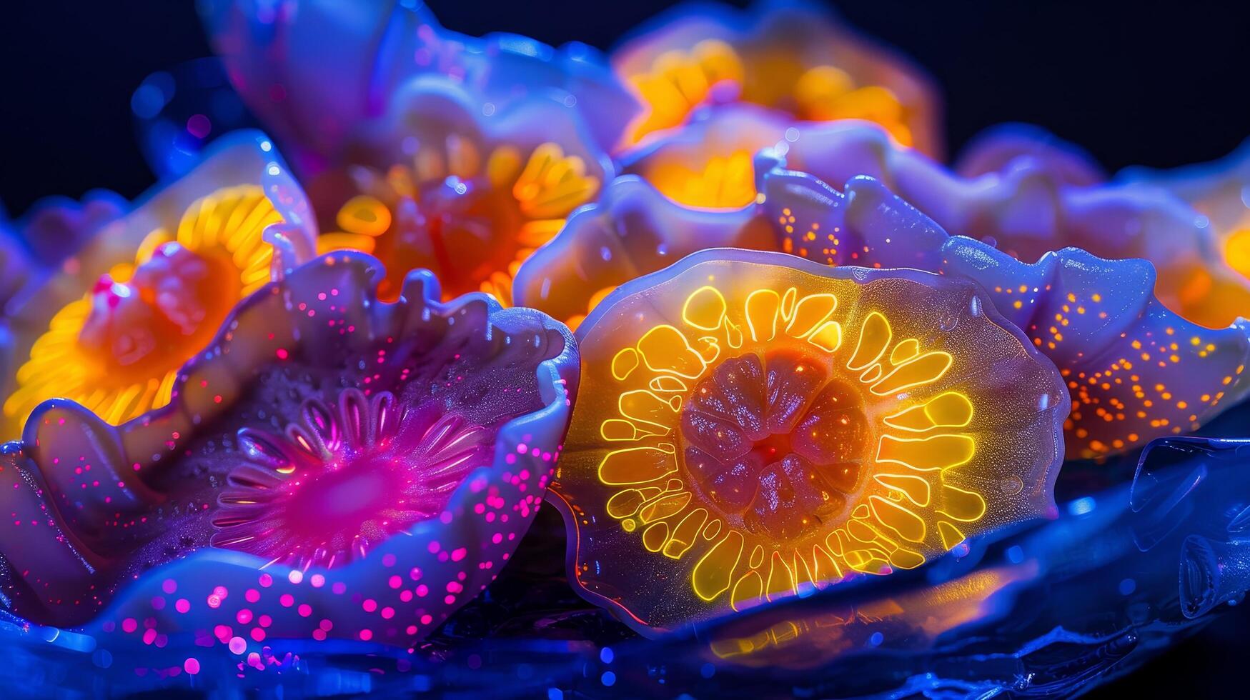 Vibrant Jellyfish Underwater Display with Neon Glow photo
