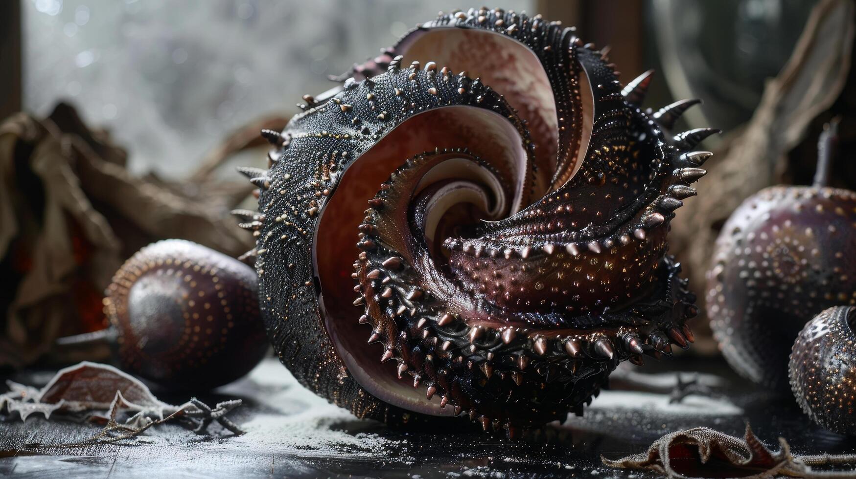 Exotic Sea Shells on a Dark Artistic Background photo