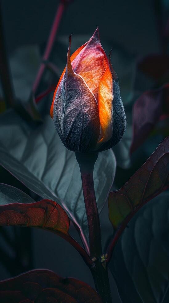 Vibrant Flower Bud Illuminated in Moody Lighting photo
