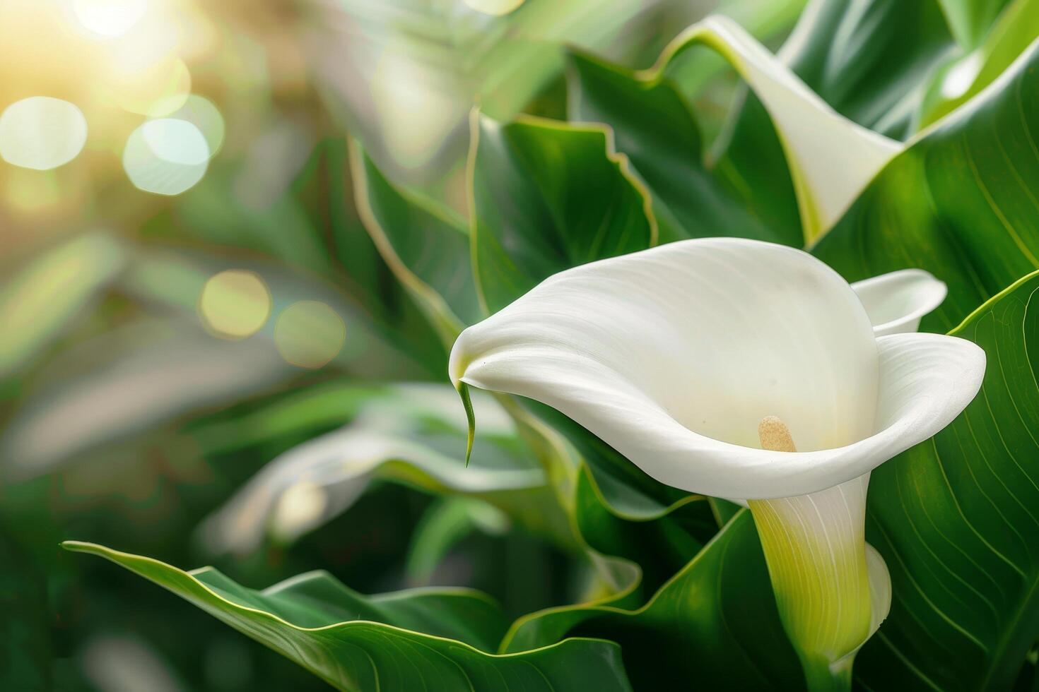 Elegant white calla lily in a lush garden photo
