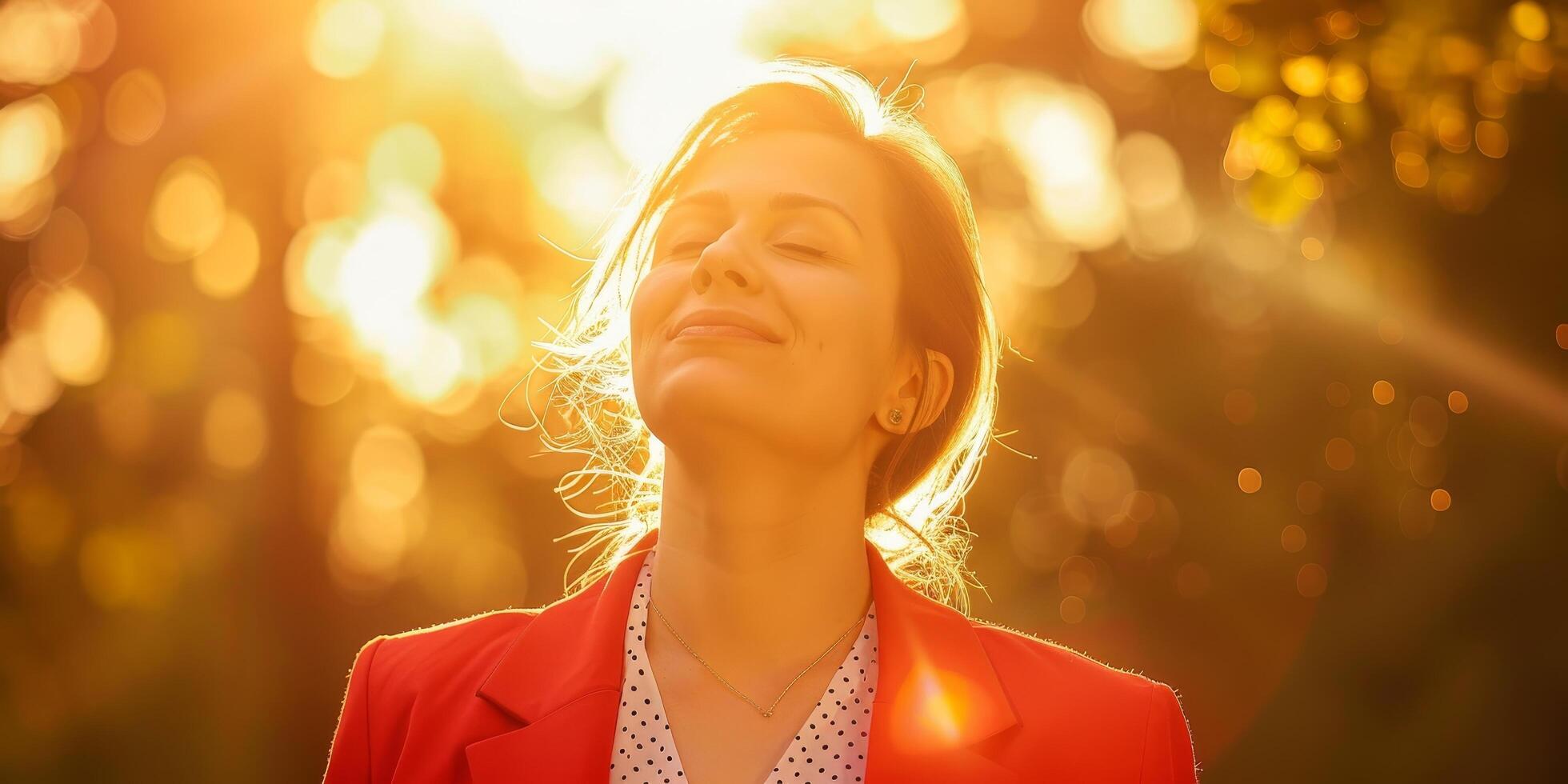 Woman enjoying the warmth of the sunset photo