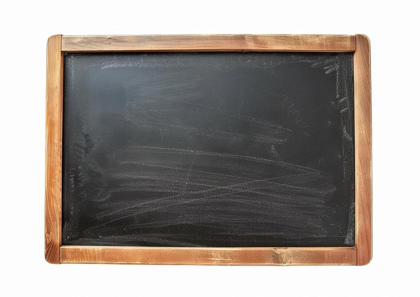 Empty black chalkboard with wooden frame isolated on white photo