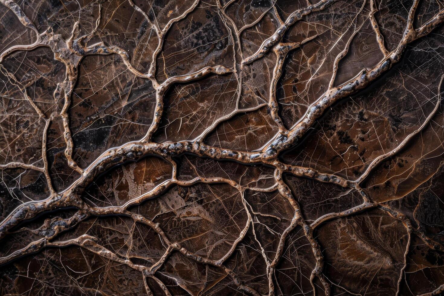Intricate network of tree roots on cracked earth photo