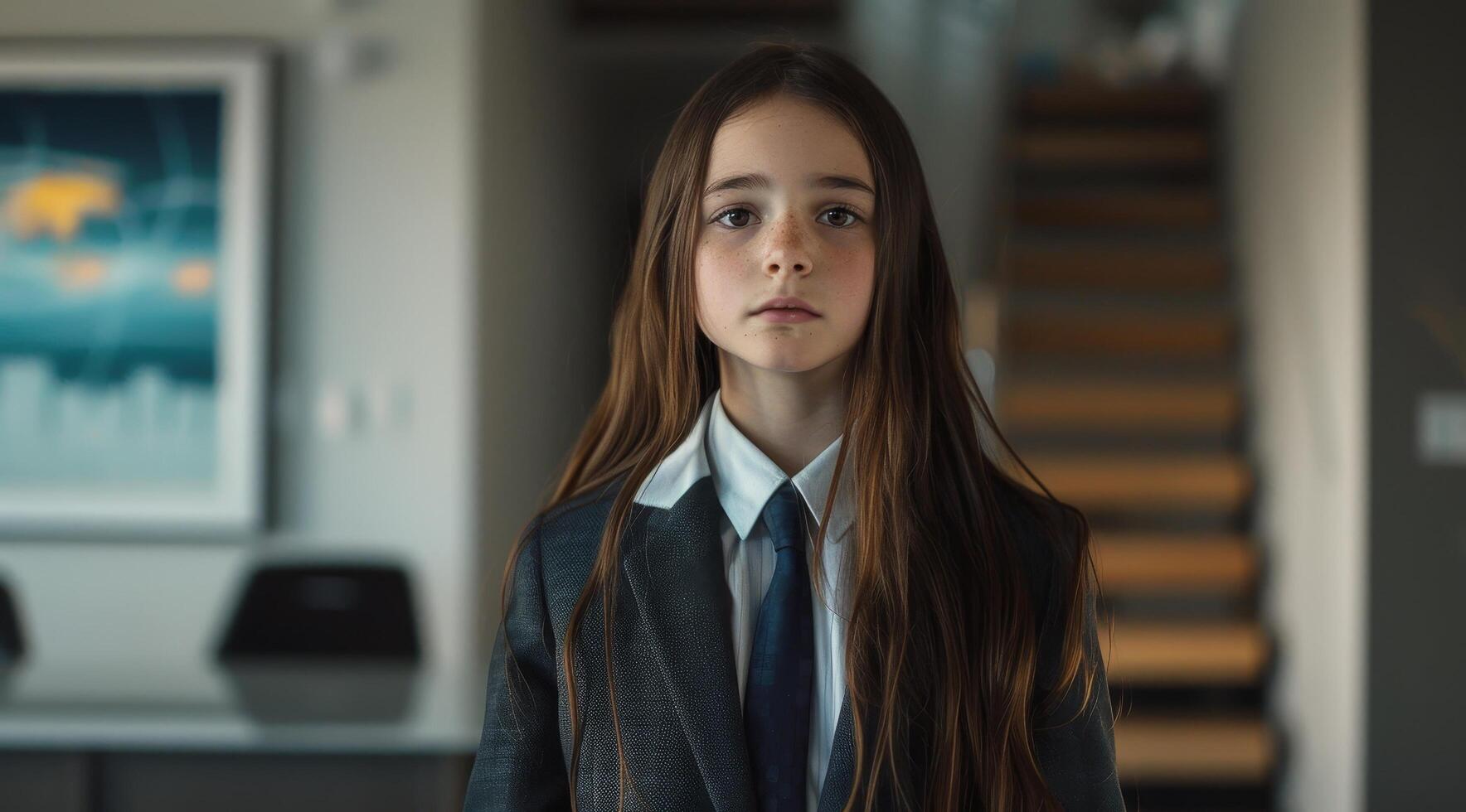 Young student in school uniform looking thoughtful photo