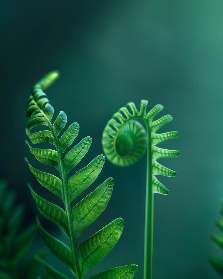 Vibrant Green Ferns Unfurling in Soft Light photo