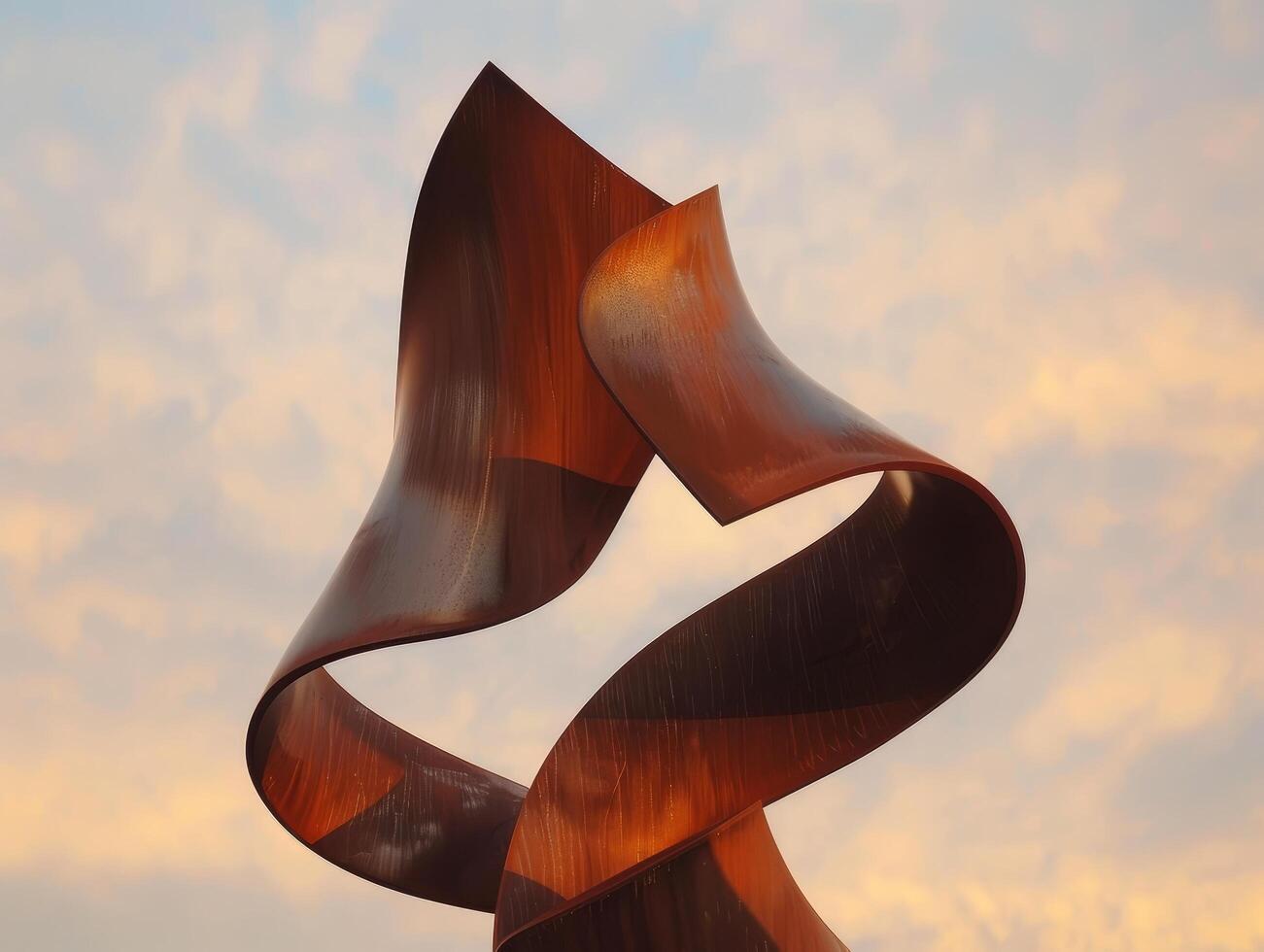 Abstract metal sculpture against a sunset sky photo