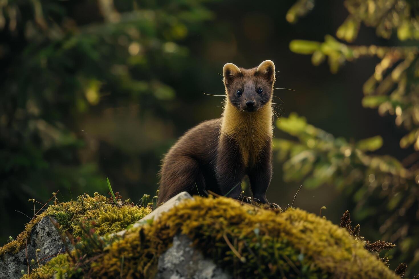 Alert Pine Marten in a Forest Setting photo
