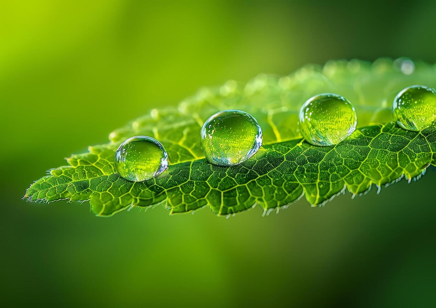 Morning Dew on Fresh Green Leaf photo