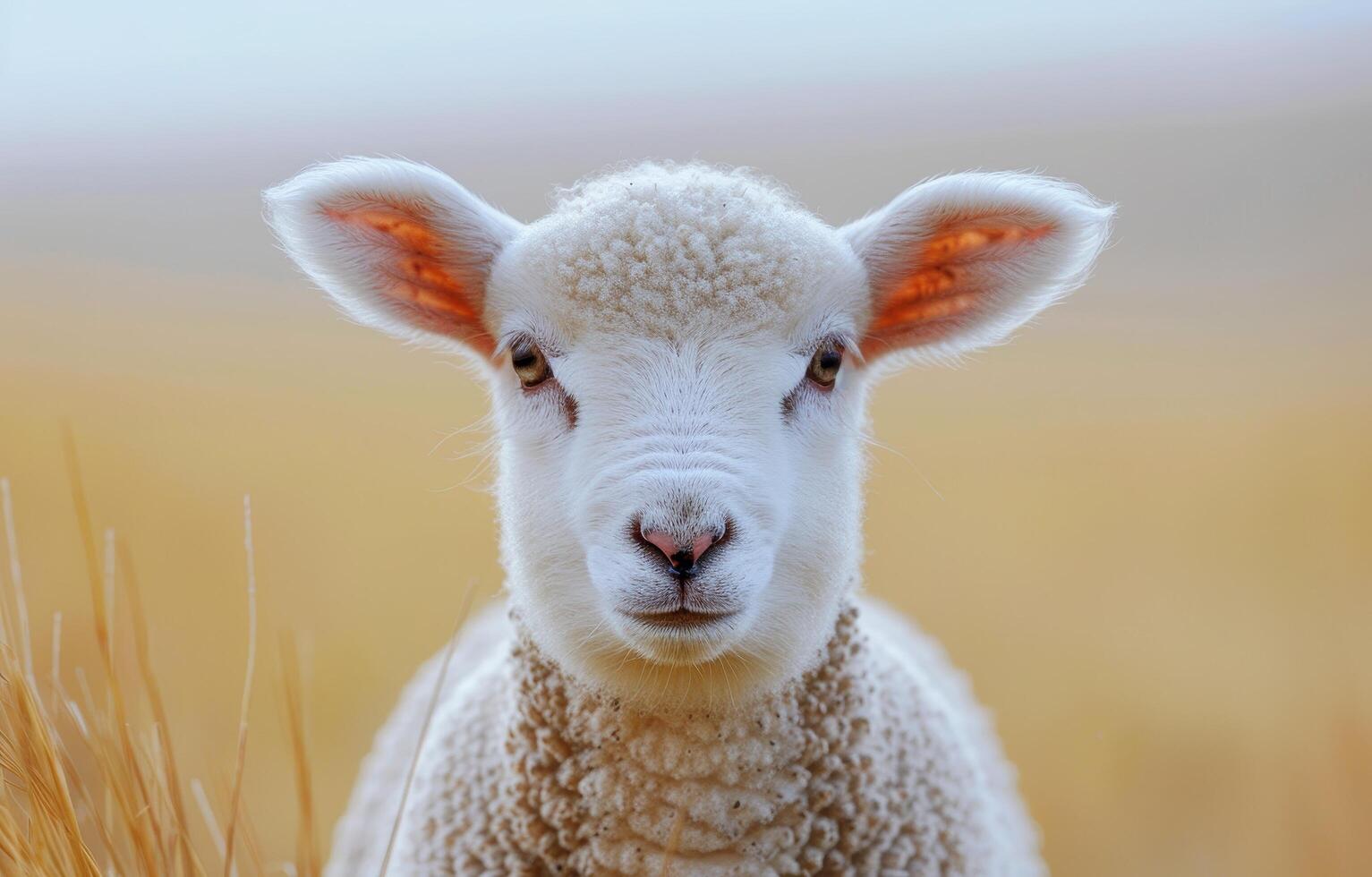 Close up of a Lamb in a Golden Field photo