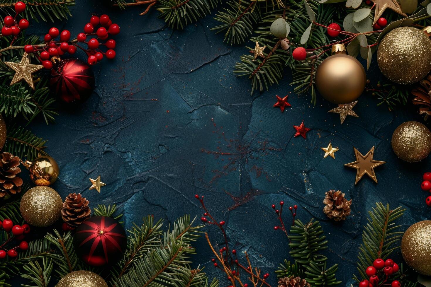 Festive Christmas Decorations and Ornaments on a Textured Background photo
