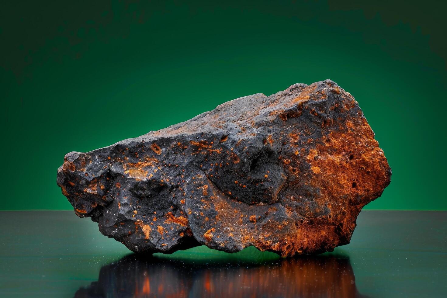 Close up of a Meteorite on a Reflective Surface photo