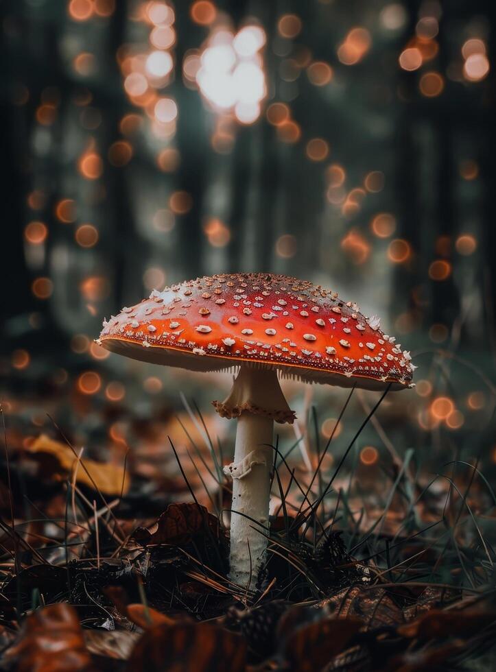 Mystical Red Mushroom in a Moody Forest photo