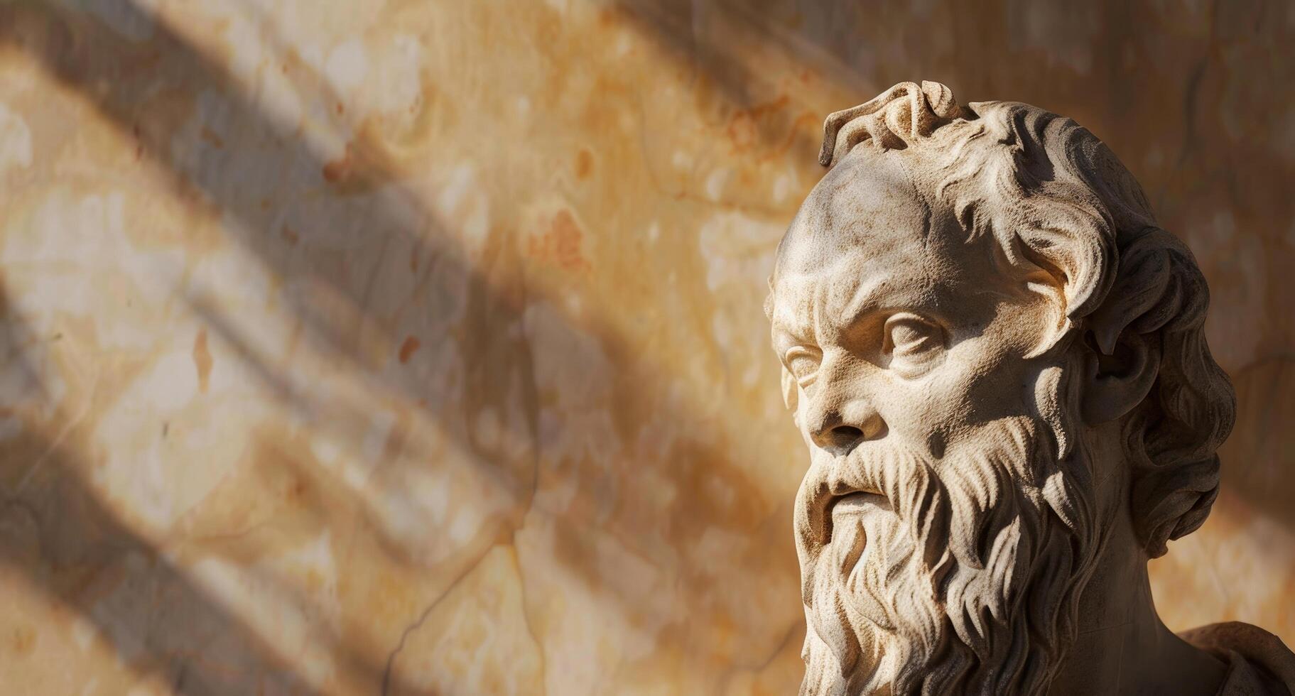 Ancient Philosopher Statue with Dramatic Shadows photo