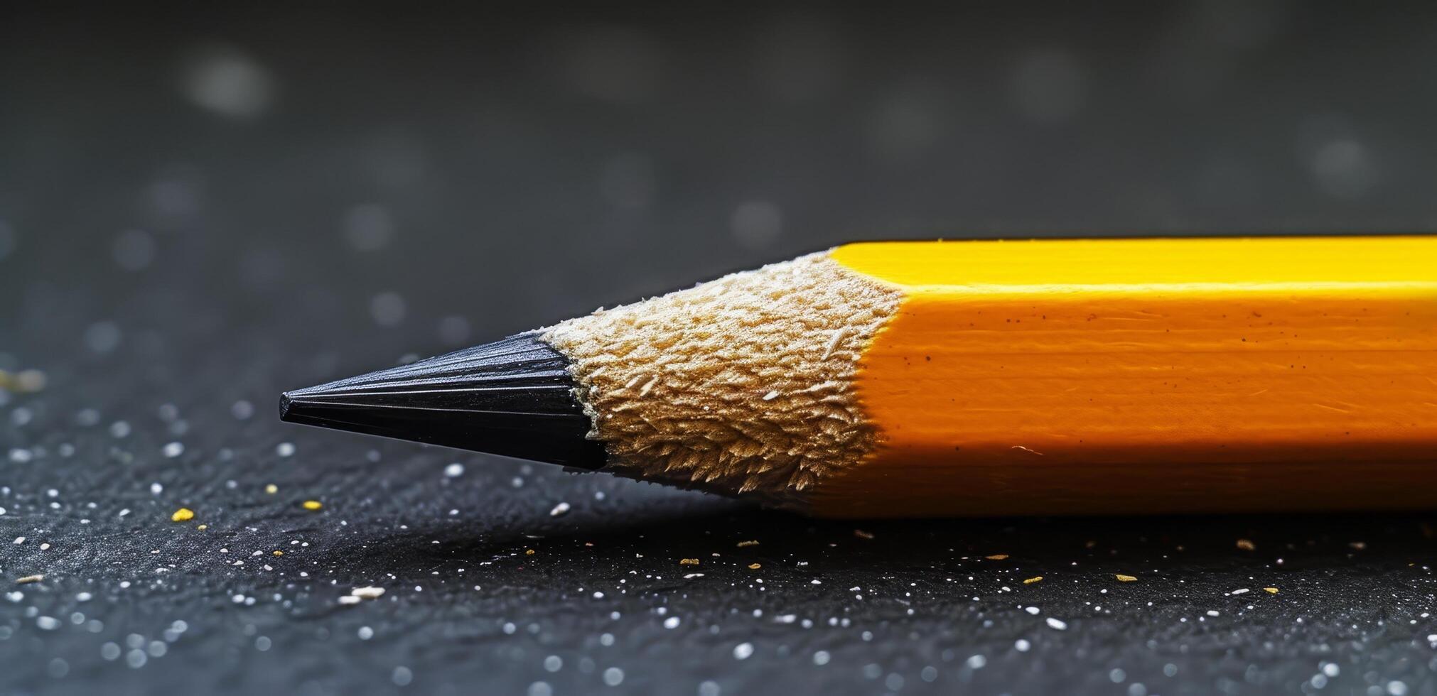 Close up of a sharpened pencil on a dark background photo