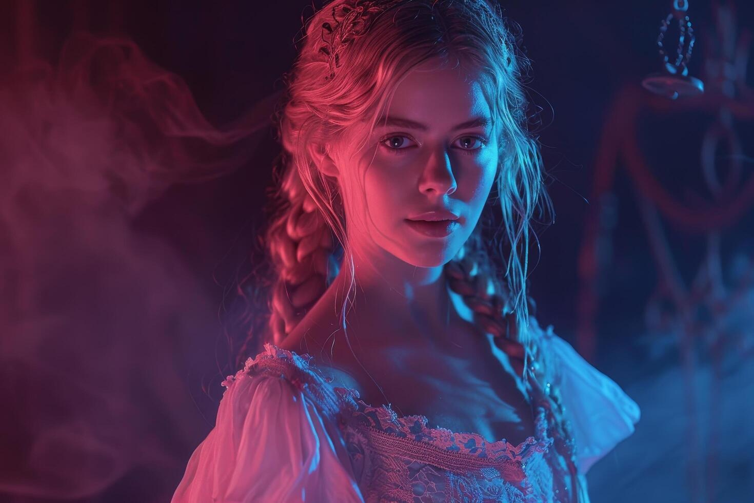 Mysterious woman in a fantasy setting with dramatic lighting photo