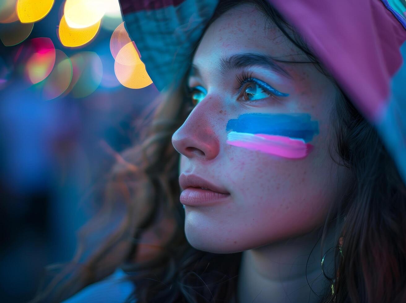 Young woman with painted face at a festival photo