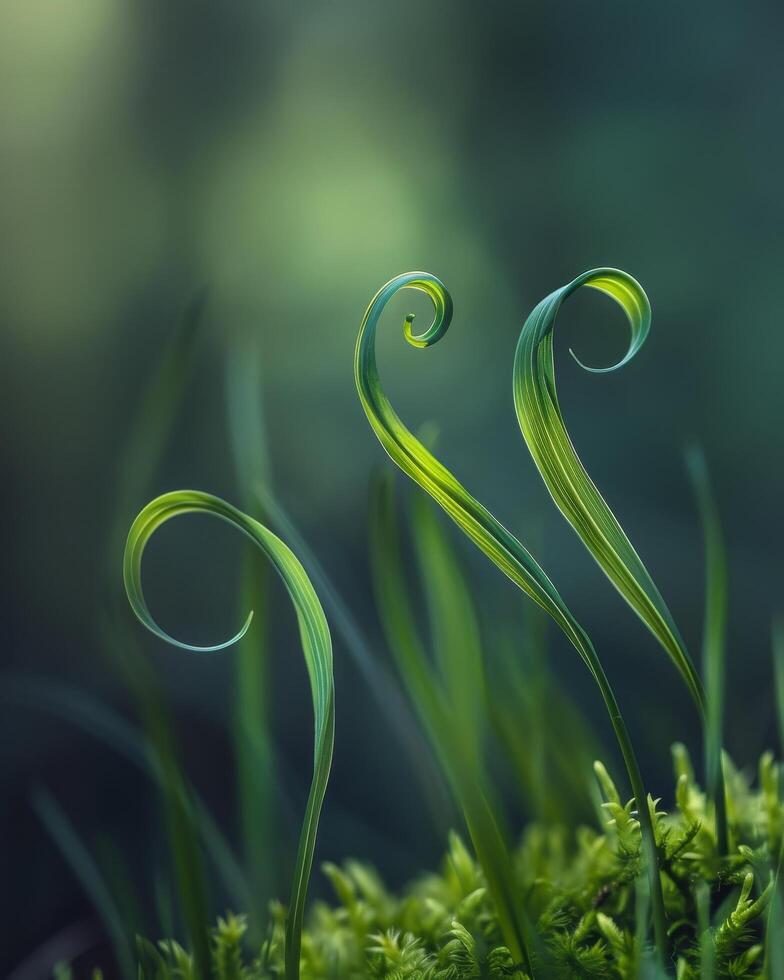 Graceful Green Fern Spirals Emerging in a Lush Forest photo