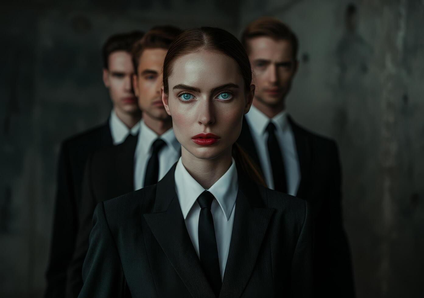Confident businesswoman leading a team of professionals photo