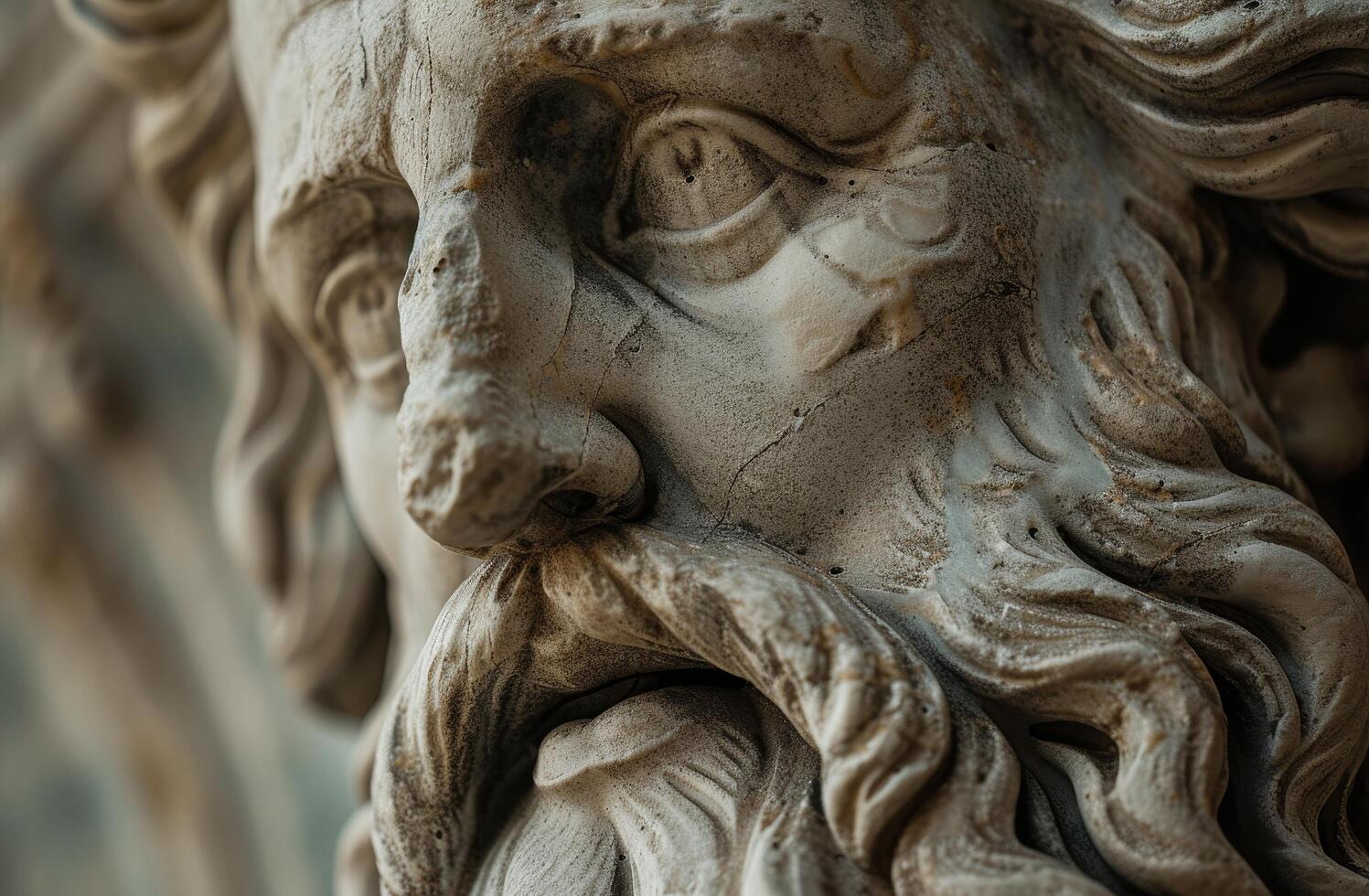 Close up of a weathered classical sculpture photo