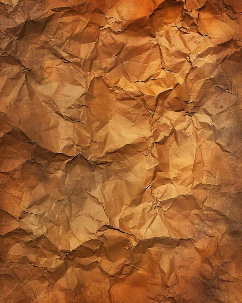 Textured background of crumpled brown paper photo