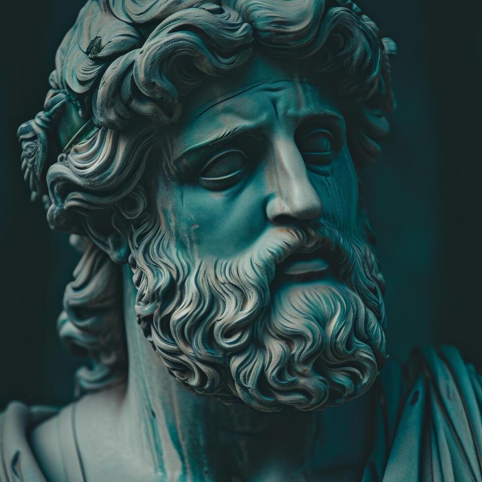 Classic sculpture of a bearded man with intricate details photo
