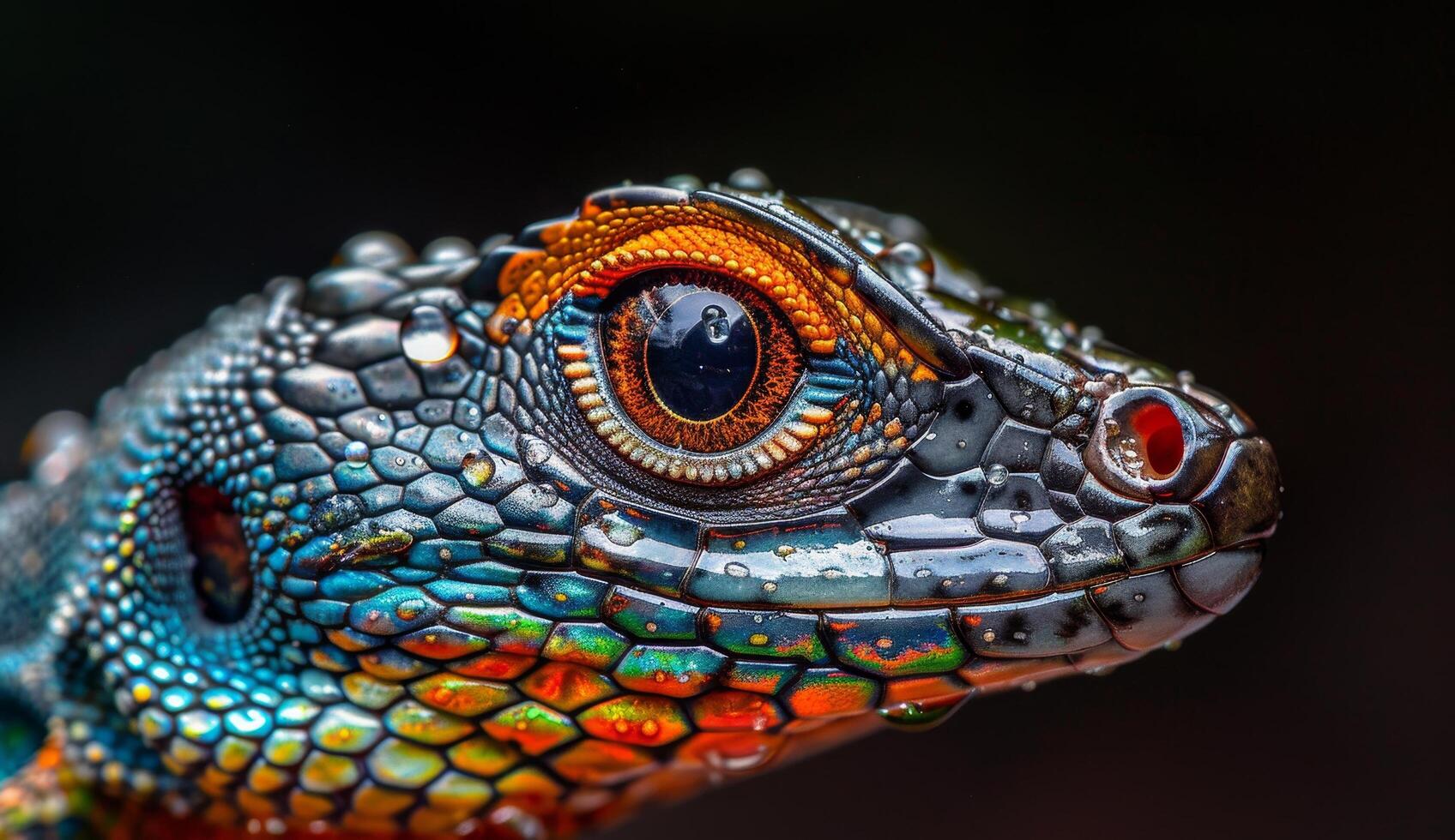 Close up of a Colorful Reptile Eye Reflecting Intricate Details photo