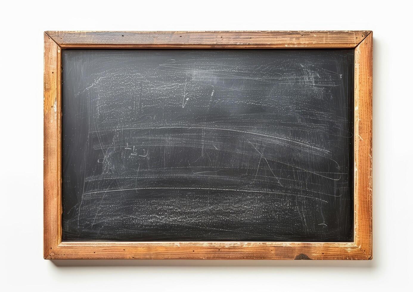 Empty black chalkboard with wooden frame isolated on white photo