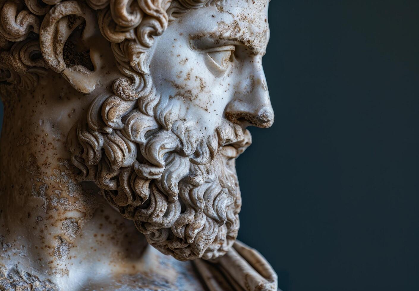 Close up of a classical marble statue with intricate details photo