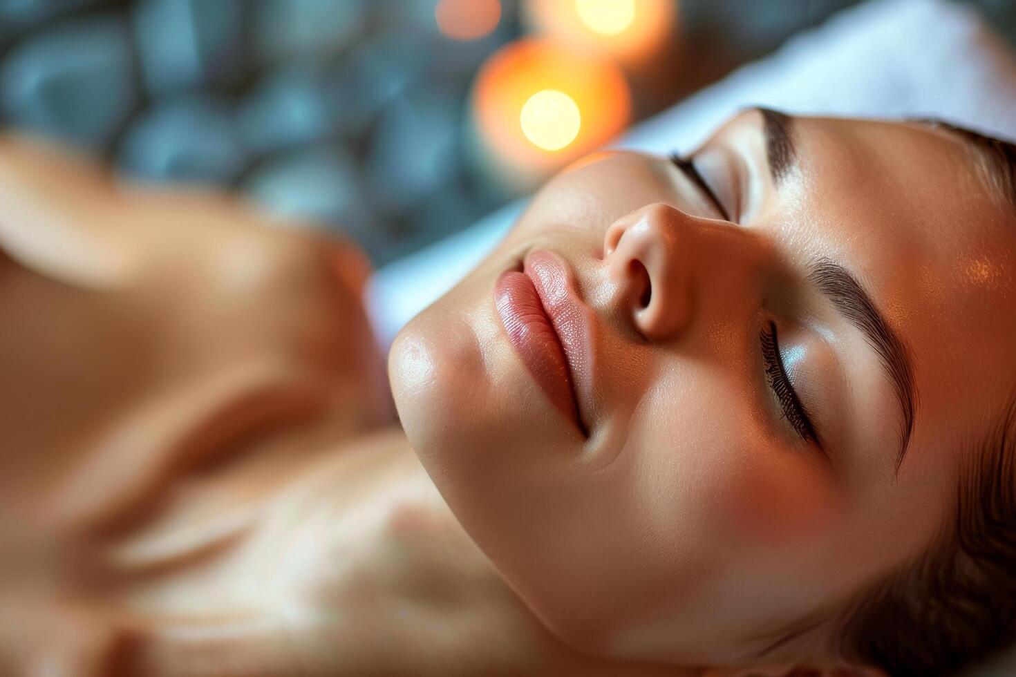 Relaxed woman enjoying a spa day with ambient lighting photo