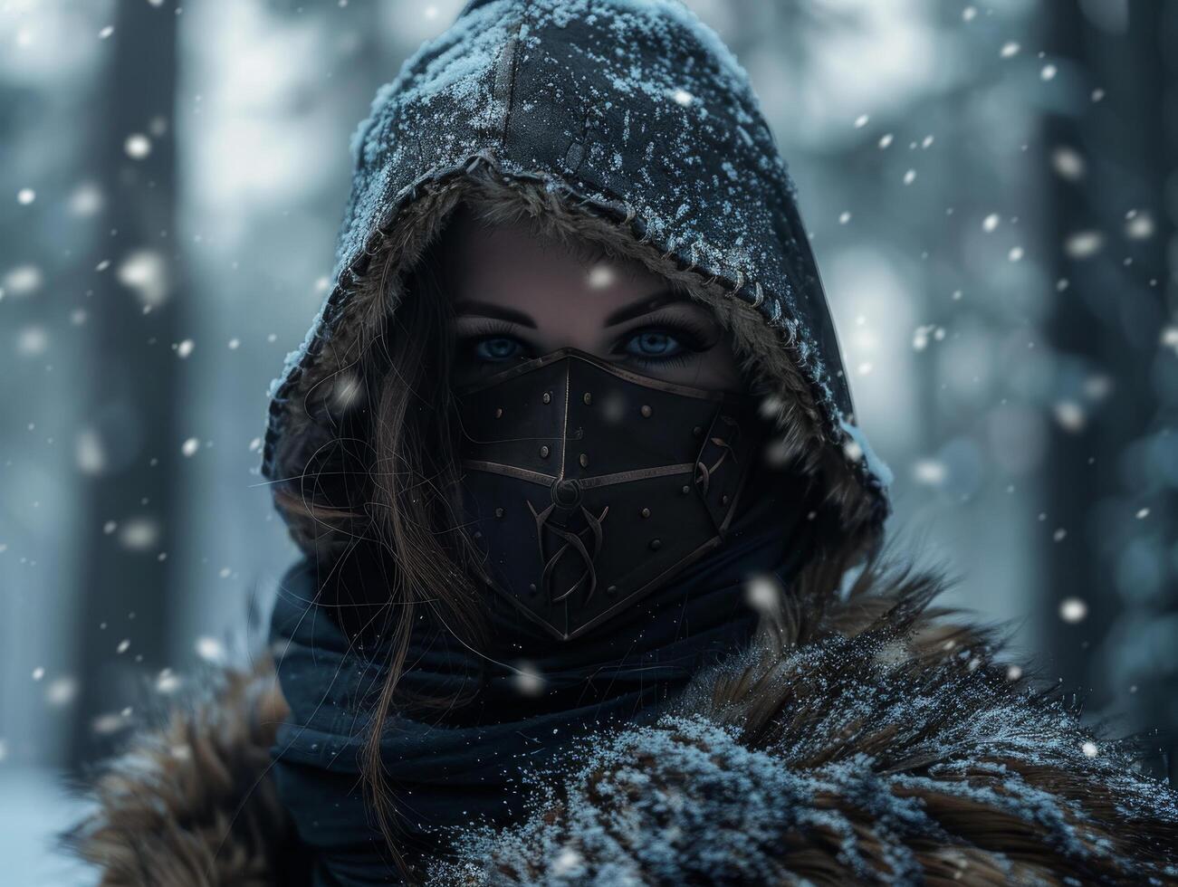 Mysterious woman in winter wonderland photo