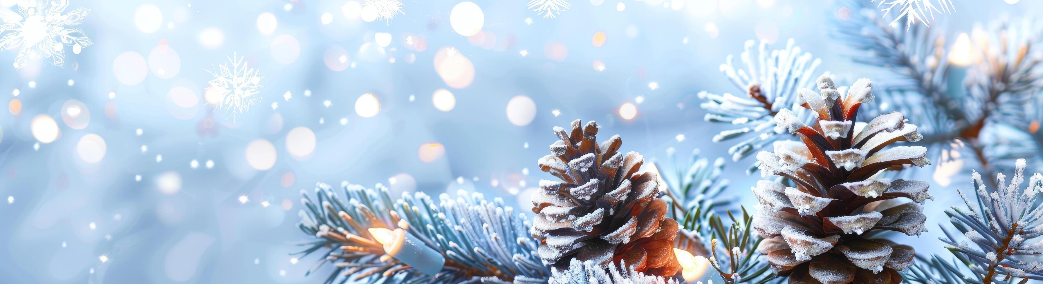 Winter Wonderland with Snow Covered Pine Cones and Branches photo