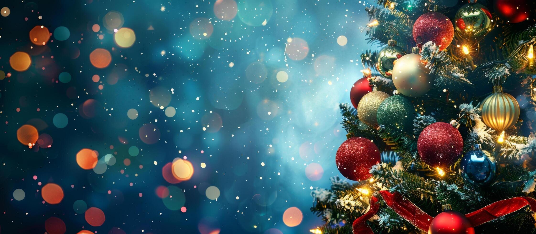 Festive Christmas Tree Decorated with Colorful Ornaments and Lights photo