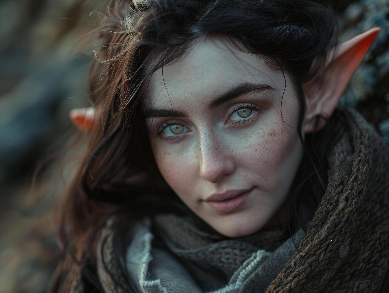 Mystical elf woman with captivating eyes in a natural setting photo