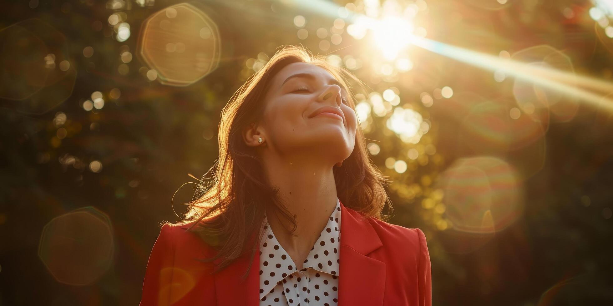 Young woman enjoying the warmth of the sunset photo