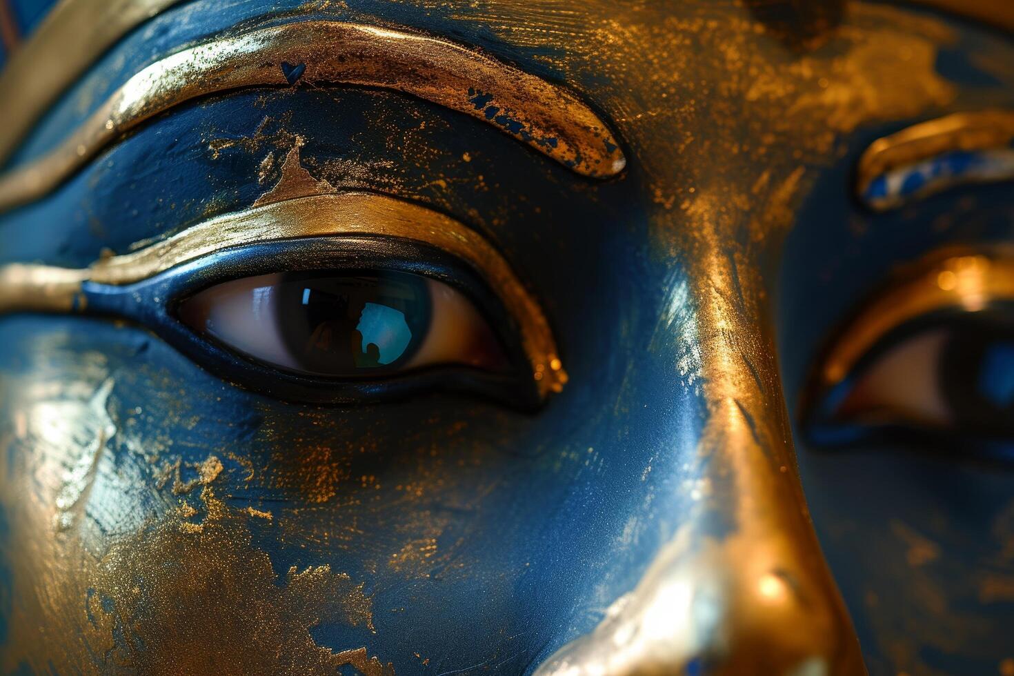 Close up of a mysterious golden mask with an eye visible photo