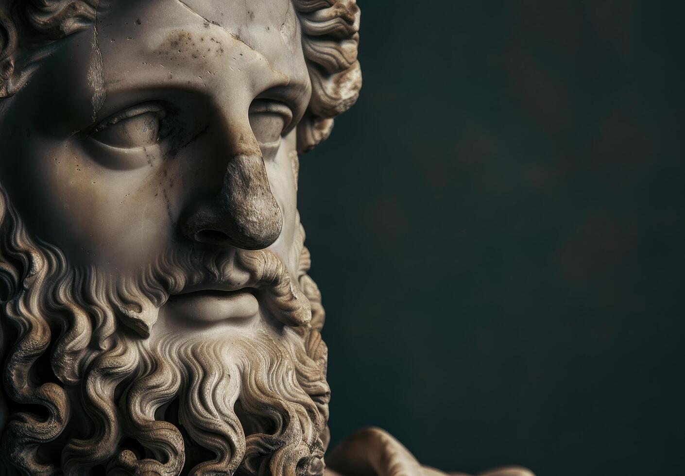 Close up of an Ancient Sculptures Face with Intricate Details photo