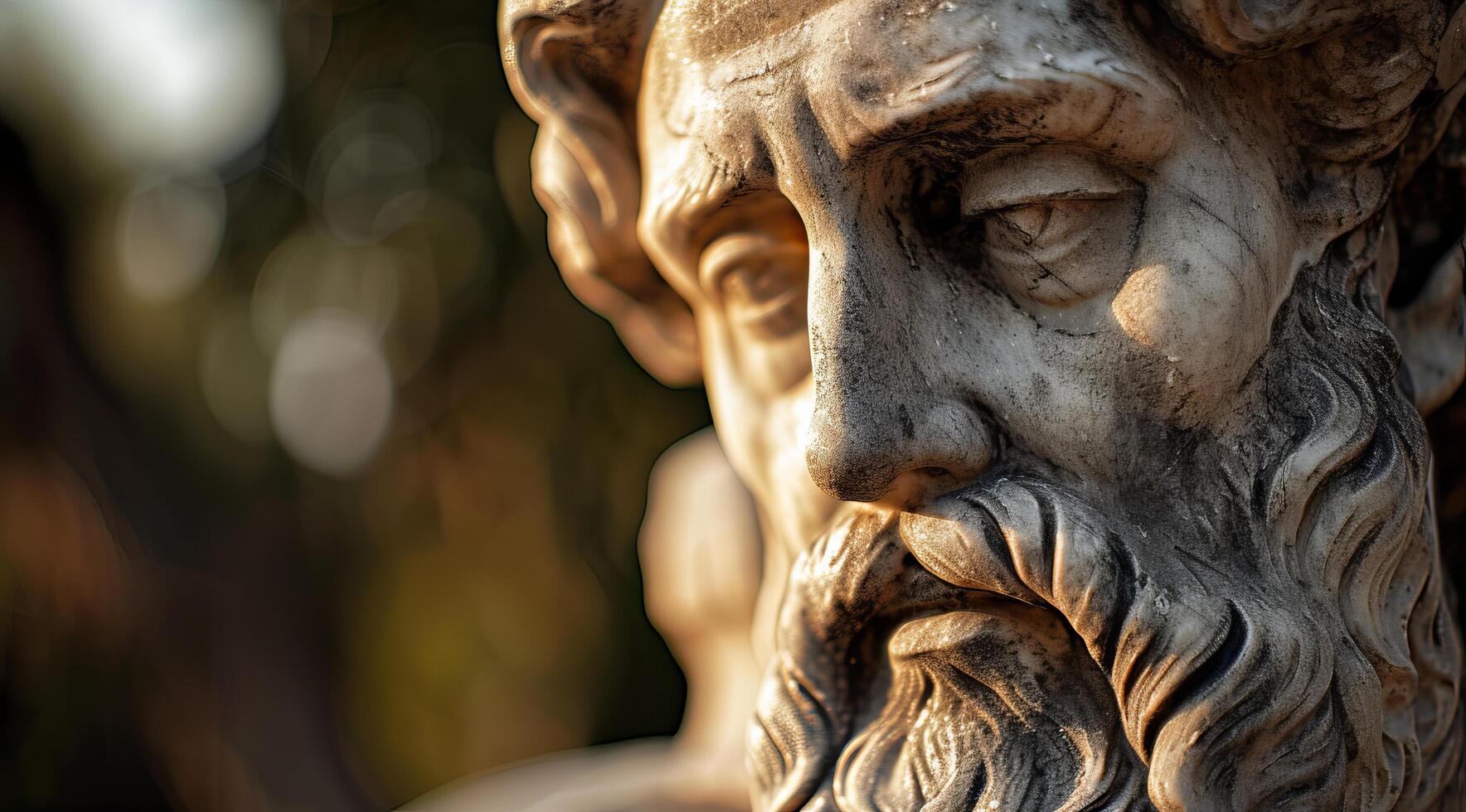 Close up of an Ancient Sculptures Face with Intricate Details photo