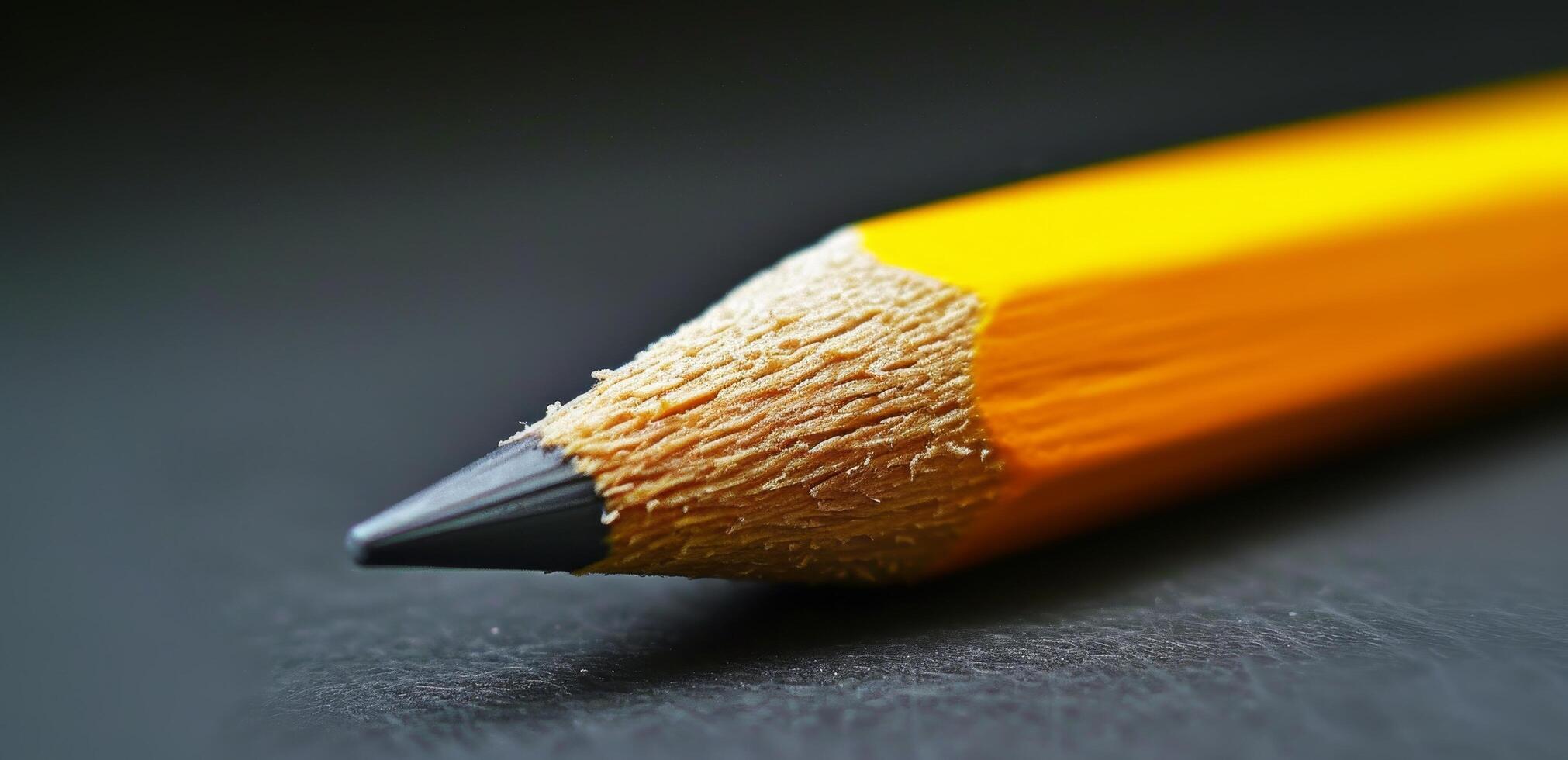 Close up of a sharpened pencil on a dark background photo