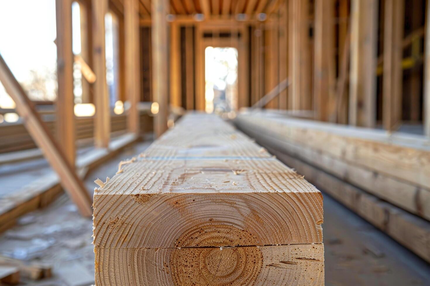 Close up of a wooden beam at a construction site photo
