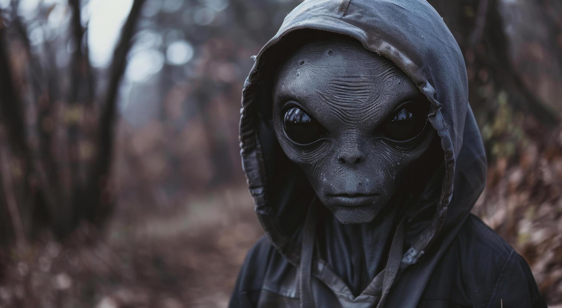 Mysterious alien figure in a forest photo