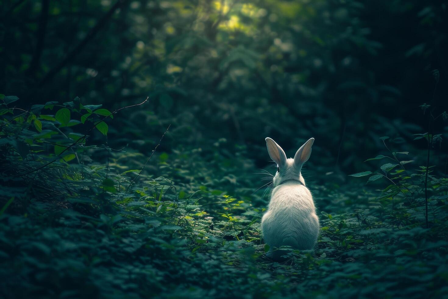 White rabbit in a mystical forest photo