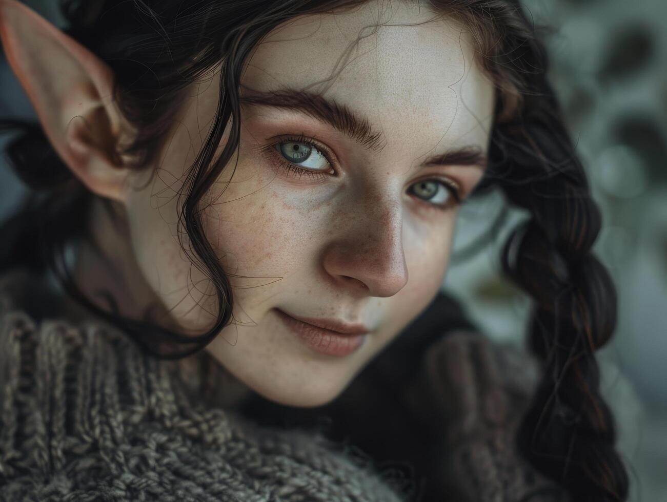 Portrait of a young woman with elf ears and captivating eyes photo