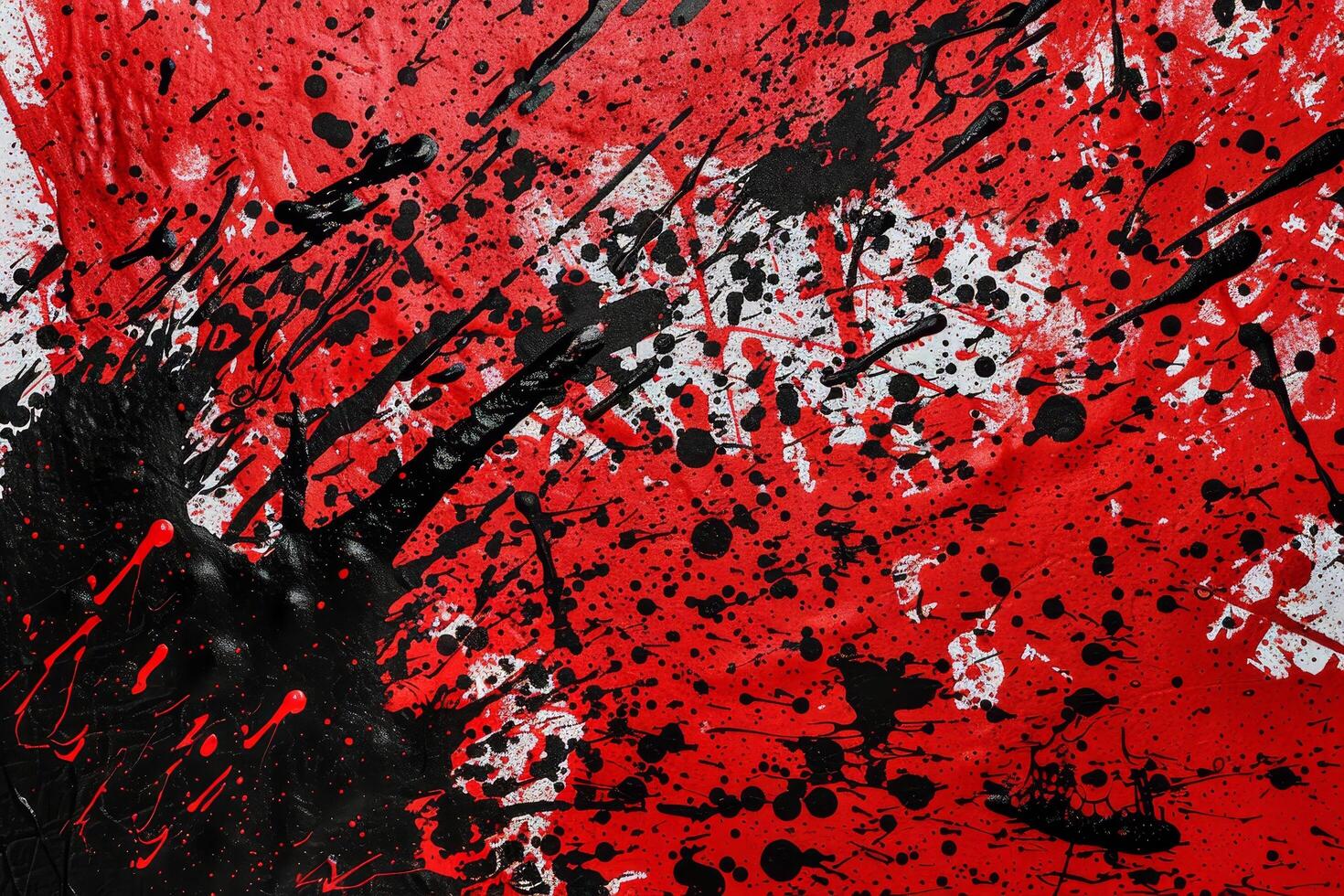 Abstract red and black paint splatter on canvas photo