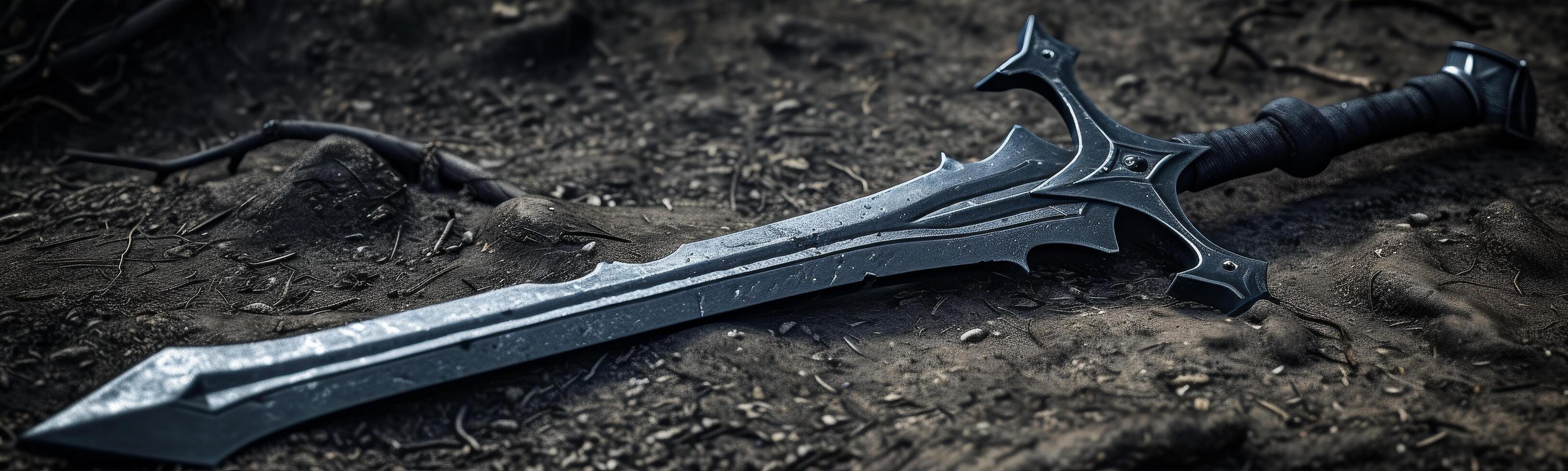 Fantasy sword lying on the ground photo