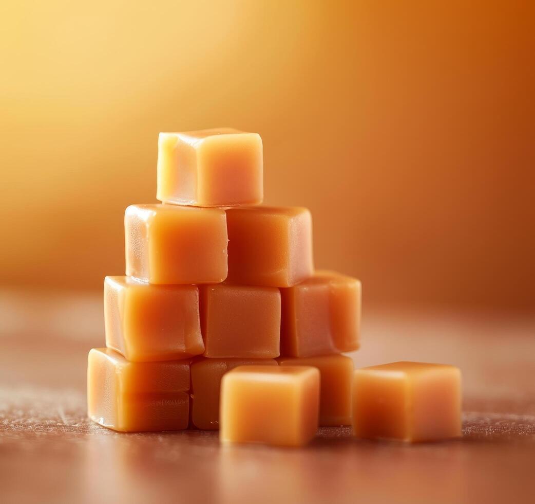Stack of caramel candies on a warm background photo