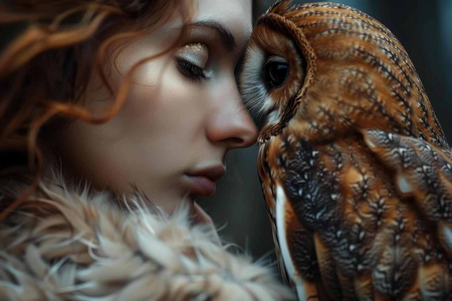 Woman in close encounter with a majestic owl photo