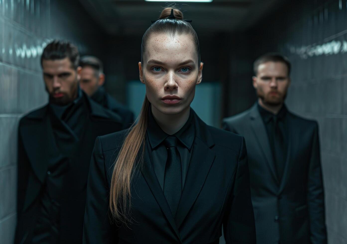 Confident businesswoman leading a team of professionals in a corporate environment photo