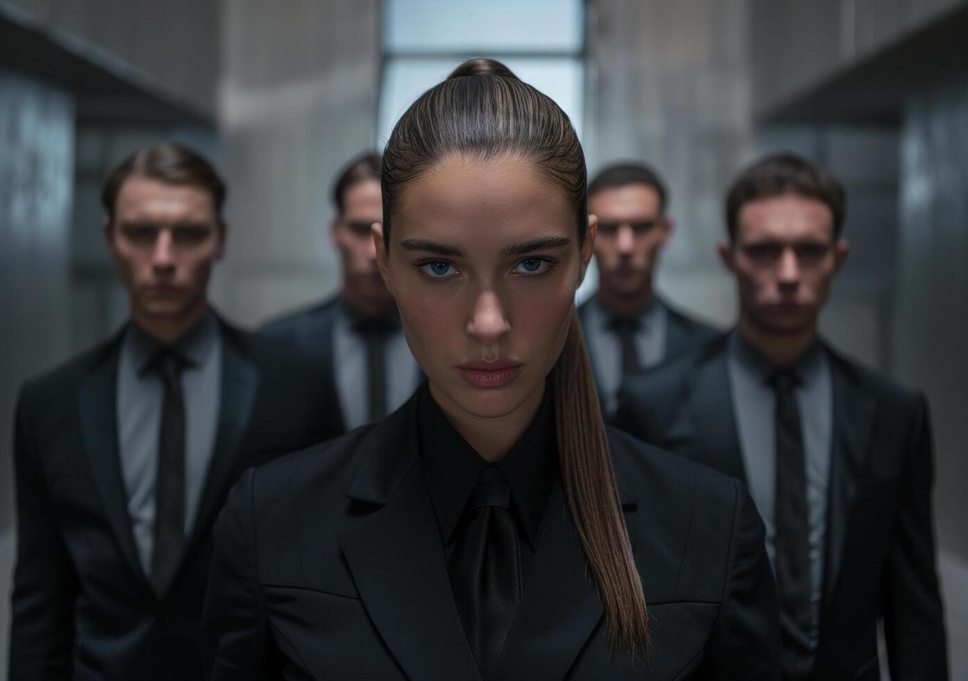 Confident businesswoman leading a team of professionals photo